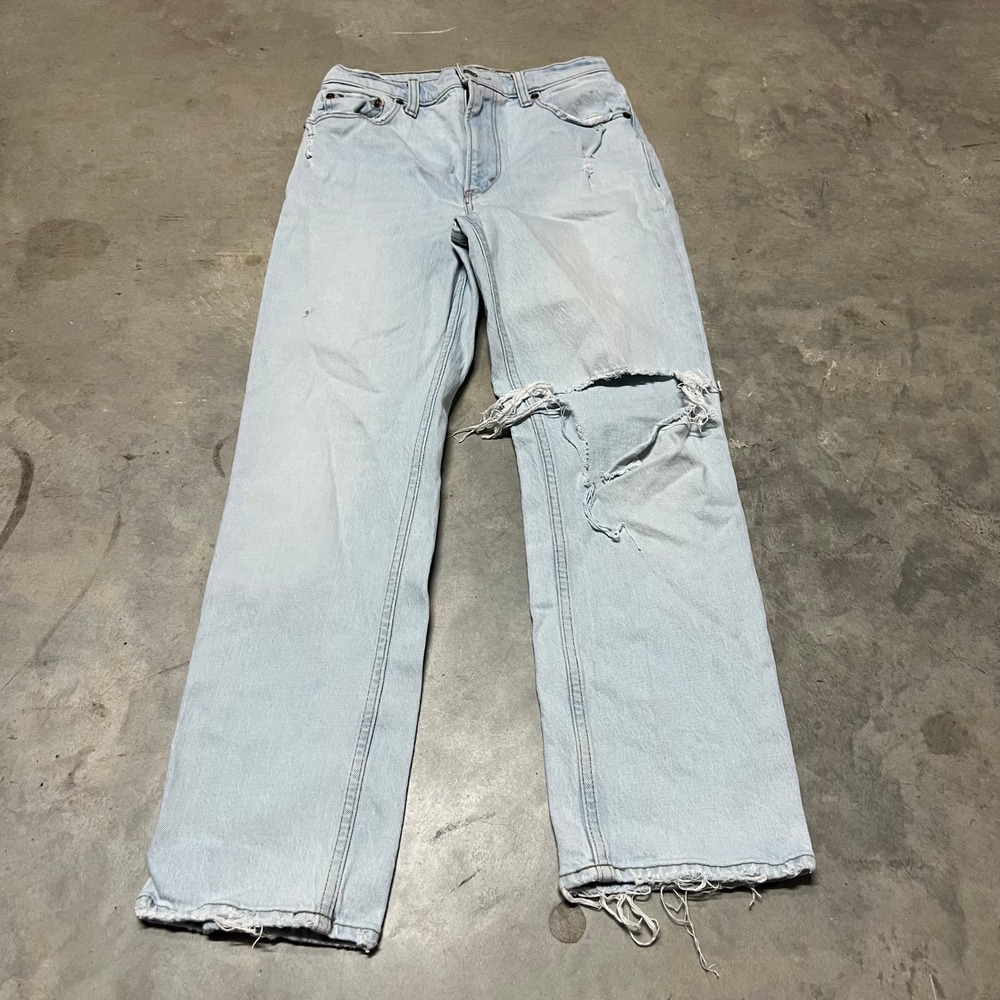 Abercrombie & Fitch The 90s Straight Ultra High Rise Distressed Jeans 25 Light